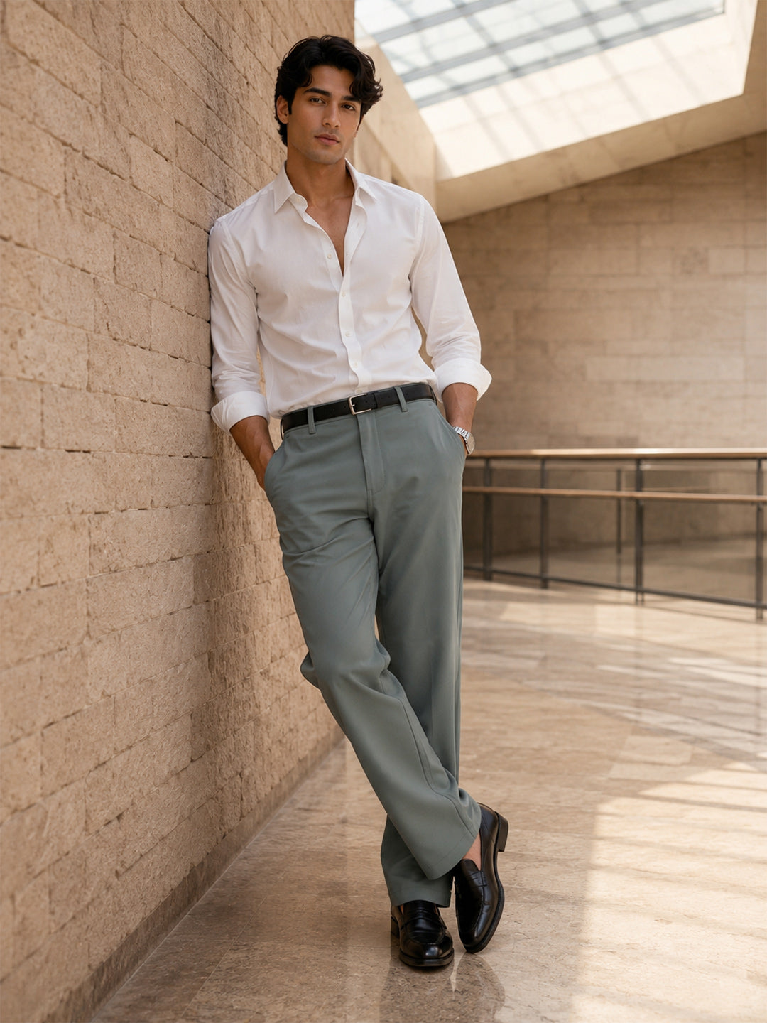 NT Comfort Fit Sage Green Mid Rise Trouser