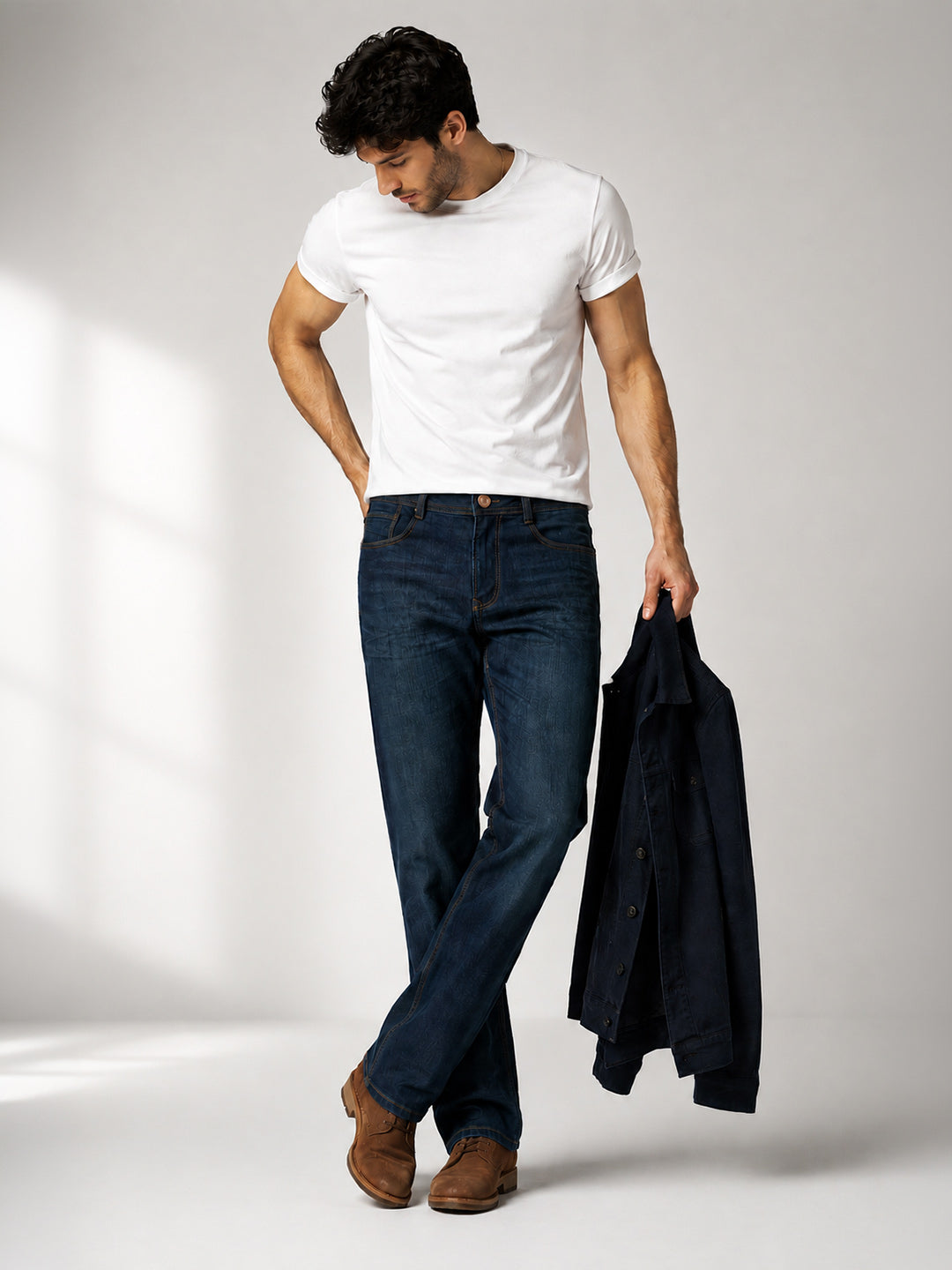 Stln Str Classic Straight Fit Forest Mid Rise Faded Indigo Jeans