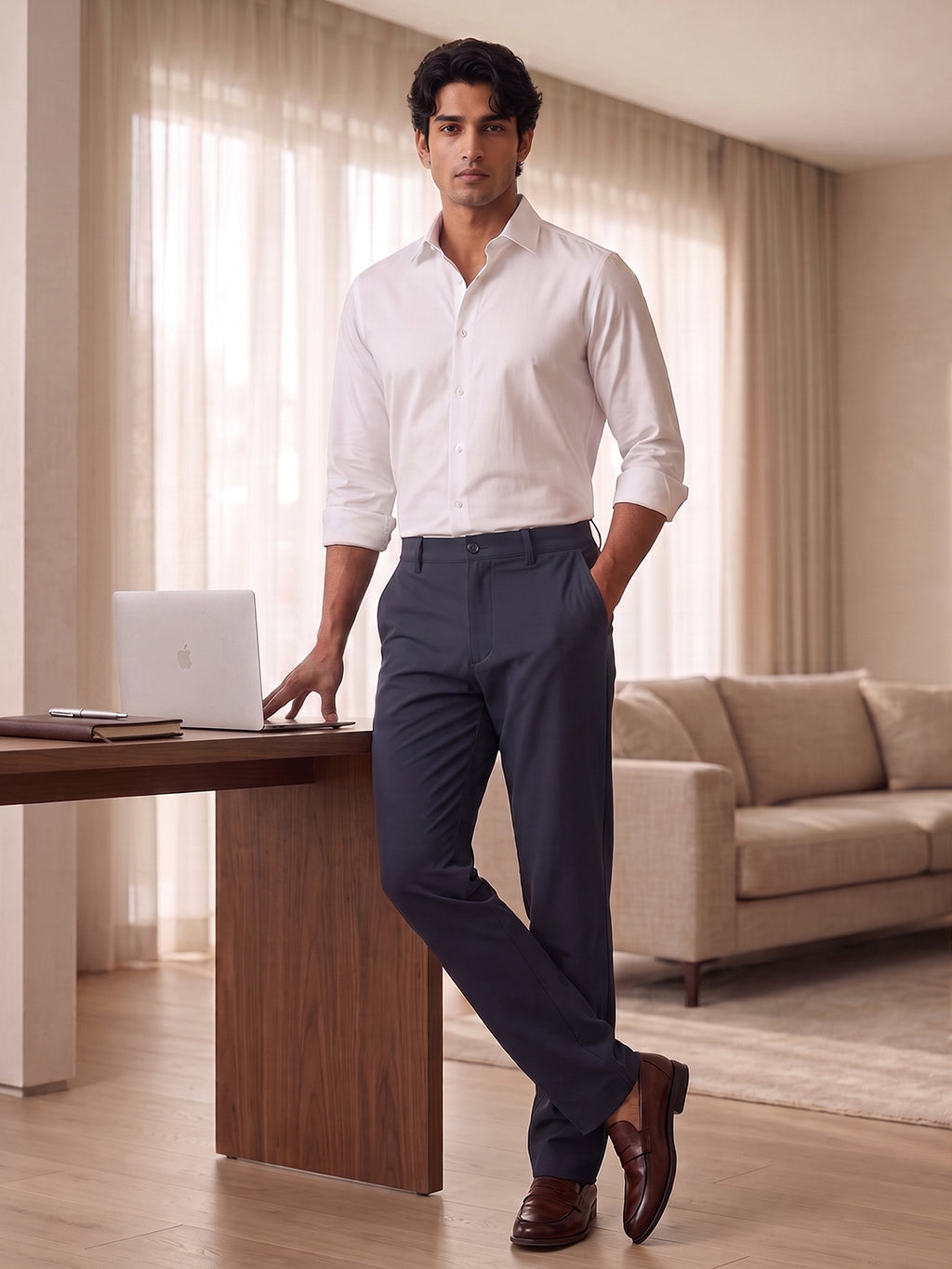 NT Comfort Fit Midnight Blue Mid Rise Trousers