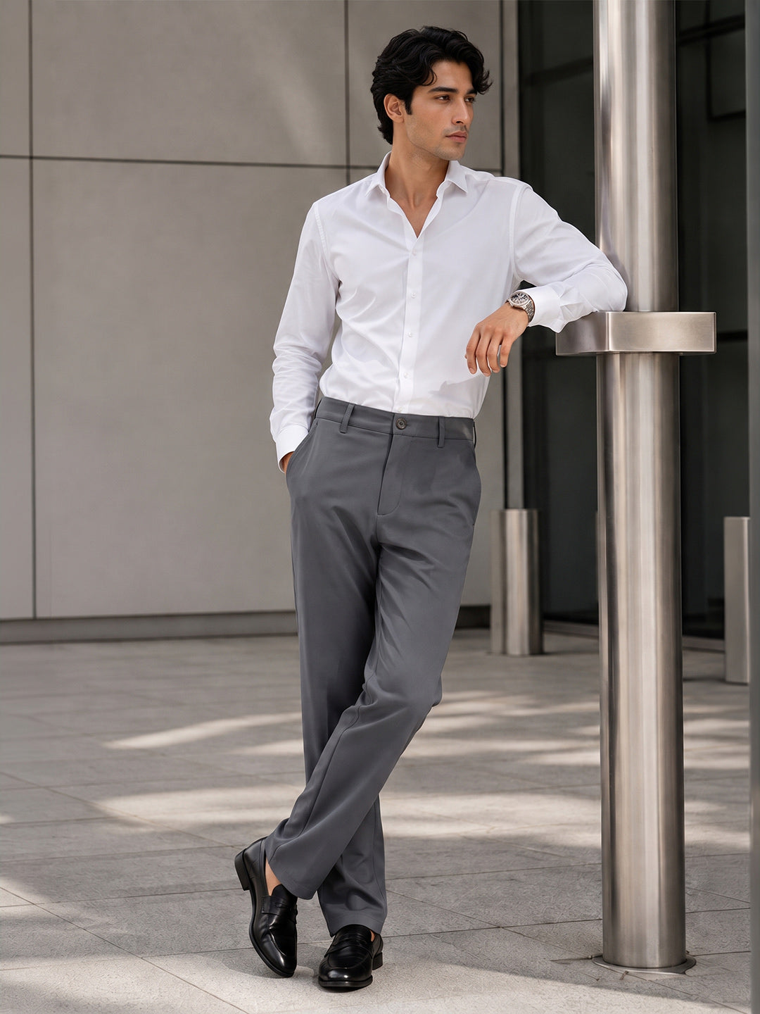 NT Comfort Fit  Ash Grey Mid Rise Trouser