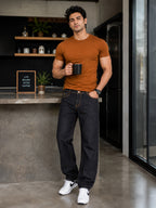Straight Fit Black M/T Mid Rise Jeans