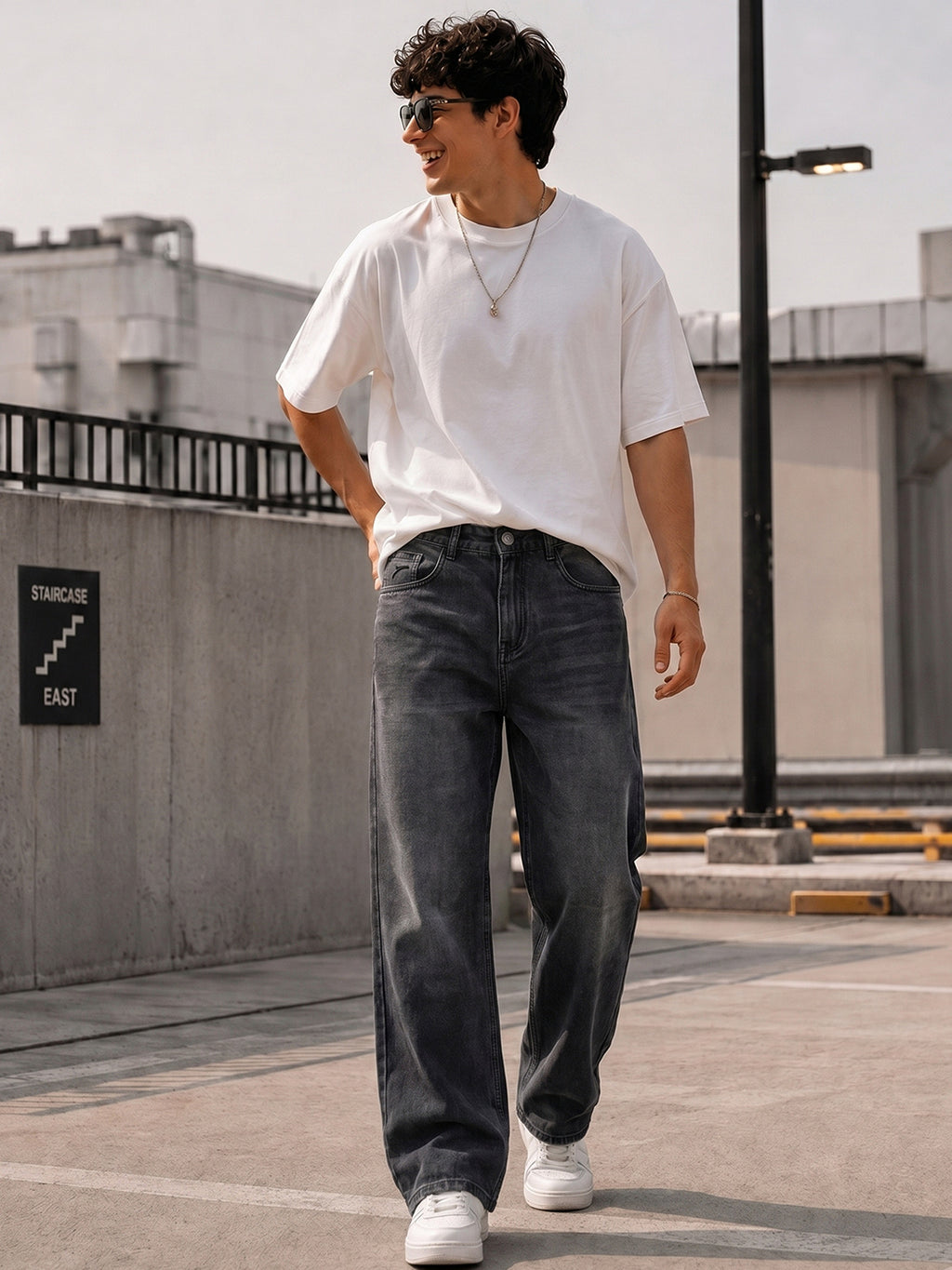 Baggy Fit Cloud Grey Mid Rise Jeans