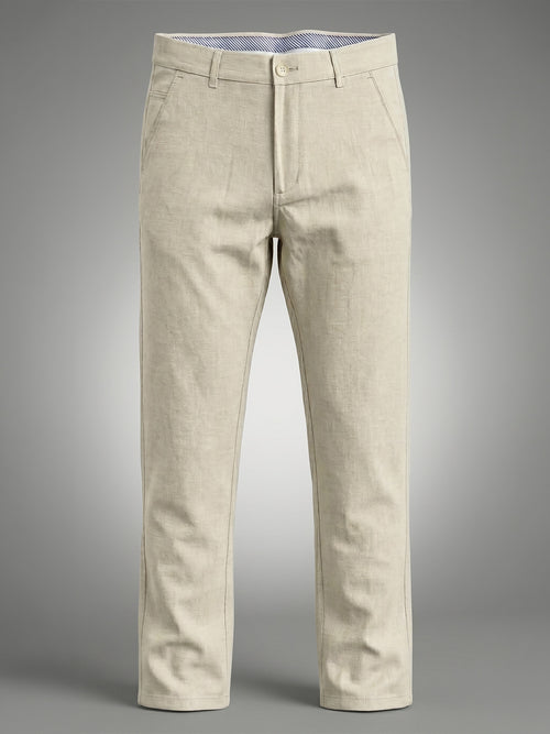 Linen Heritage Relaxed Fit Sand Stone Beige Mid Rise Trouser