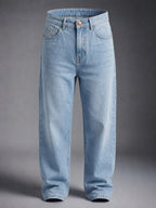 Stln Baggy Fit Arctic Blue Mid Rise Faded Jeans